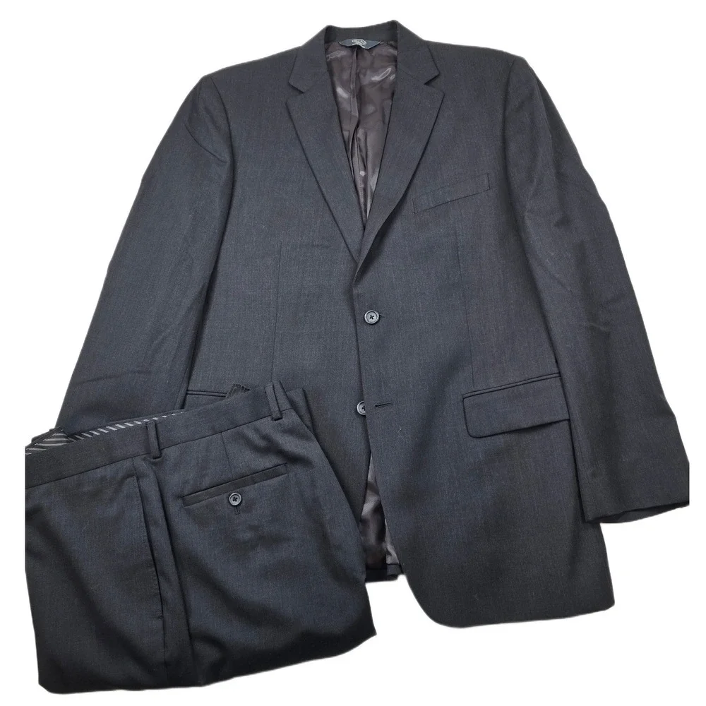 Pronto Uomo‎ Platinum Suit Mens 44L 2 Piece Pants 38x30 Charcoal Gray 100% Wool